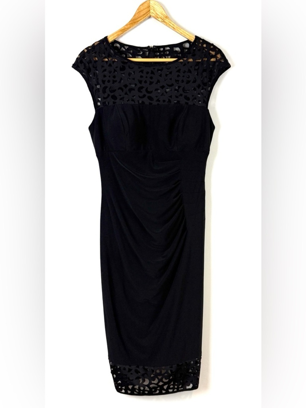 BA Nites Classic Black Lace-Accent Sheath Cocktail Dress